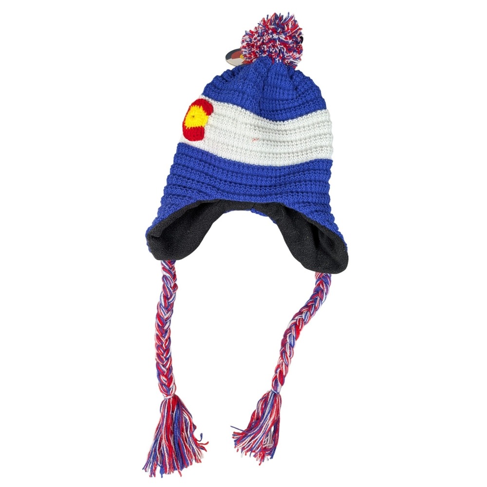 GMI Colorado Flag Beanie Unisex OSFM Blue Fleece Lined Tassel Pom New With Tags